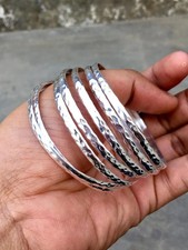 Solid 925 Sterling Silver Bangles, Hammered Bangles Stacking Set of 7 Bangles