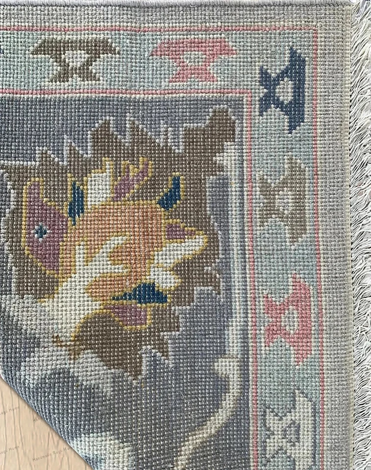 Vintage Oushak Rug – Hand Knotted Turkish Style Oushak Wool Carpet - Image 4 of 4