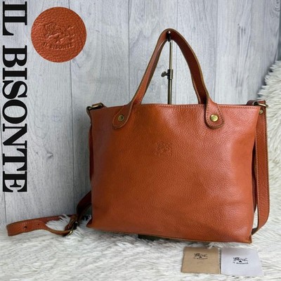Il Bisonte Logo 2Way Tote Bag Orange Leather Women Authentic