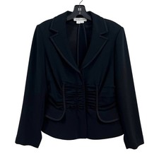 Kay Unger Black Pleated Gathered Waist Blazer Jacket Womens 8