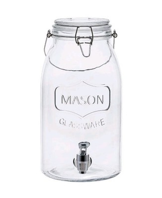clear glass mason sun tea veverage dispenser jar~ 1 gallon