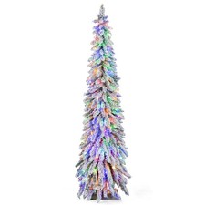 6 FT Pre-Lit Slim Christmas Tree Flocked Xmas Decoration 11 Modes 250 LED Lights