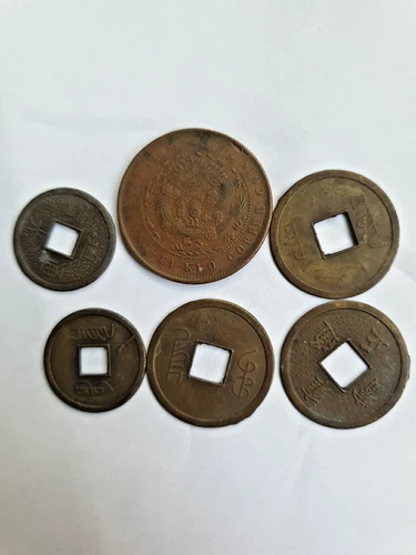 OLD CHINA  ANTIQUE Vintage COIN CHINESE BRONZE CASH , 6 Coins 100+ years old