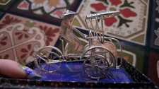 Antique Silver Plated Filligree Rickshaw Cart Figurine In Display Box