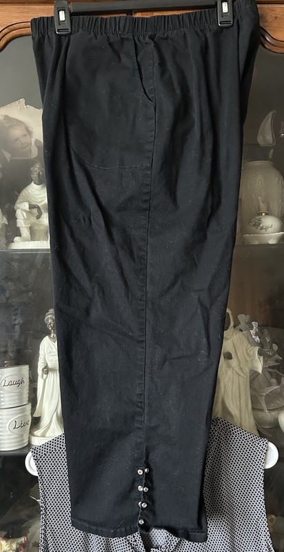 Quacker Factory Rhinestone Side Slit Stretch Crop Pants Black Sz L #A70554 USA
