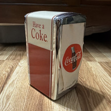 Coca-Cola Steel Tabletop Napkin Dispenser Retro Red Chrome 'Have a Coke' 1992