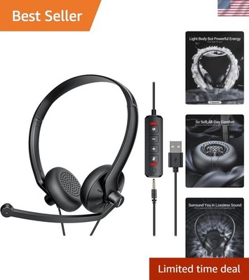 Lightweight USB Headphones with Adjustable Headband and Clear Call Microphone
