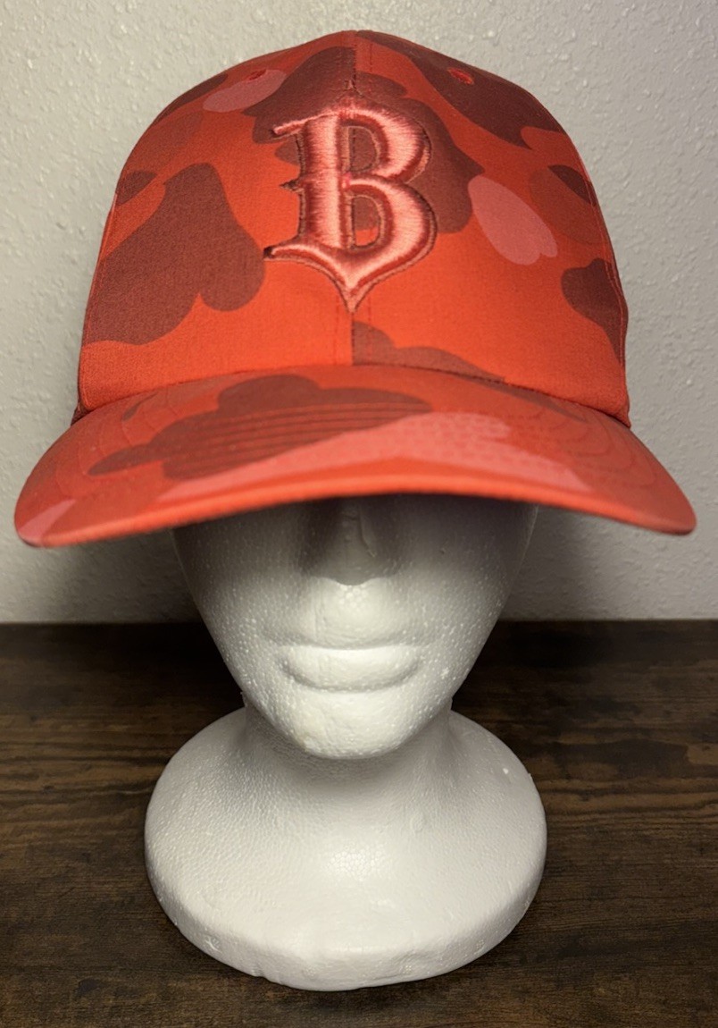 Vintage BAPE Cap Hat Rare Red Camouflage B Logo Size M | eBay