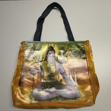 Multicolor Graphic Print Tote Bag Zip Closure Double Handles Blue Straps