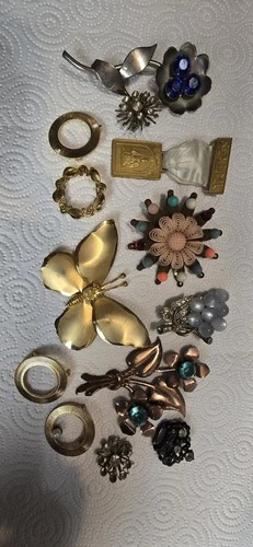 Vintage Brooch Pin Lot Costume Jewelry Floral Butterfly Gold Tone Mid Century