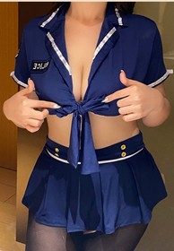Plus Size Sexy Lingerie Set Sailor Police Uniform Role Play Lace Up Deep V Bra
