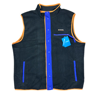 Columbia Helvetia II Fleece Vest Snap Men s Size XL Black Blue Orange NWT $75