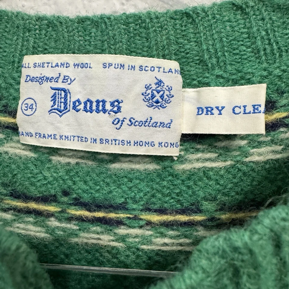 Suéter de Lana DEANS of Scotland De Colección Fair Isle Shetland Talla 34 EE. UU. S Verde Kelly Foto 4 de 4