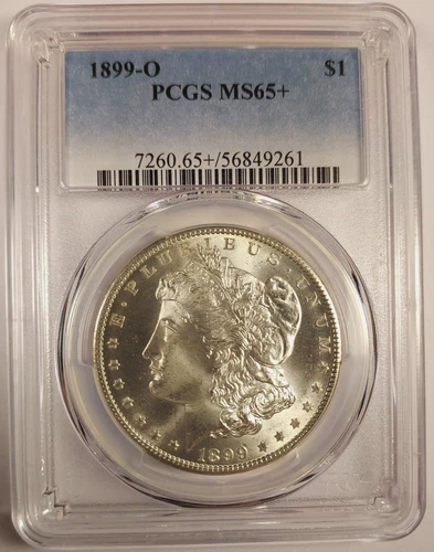Rare Plus + Grade,  1899-O PCGS MS65+ Silver Morgan Dollar Blast White