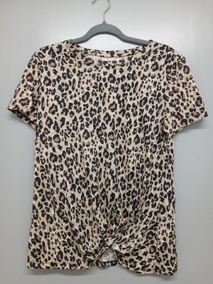 Maurices Women's Medium Leopard Animal Print Front Knot Short Sleeve Tee 24/7