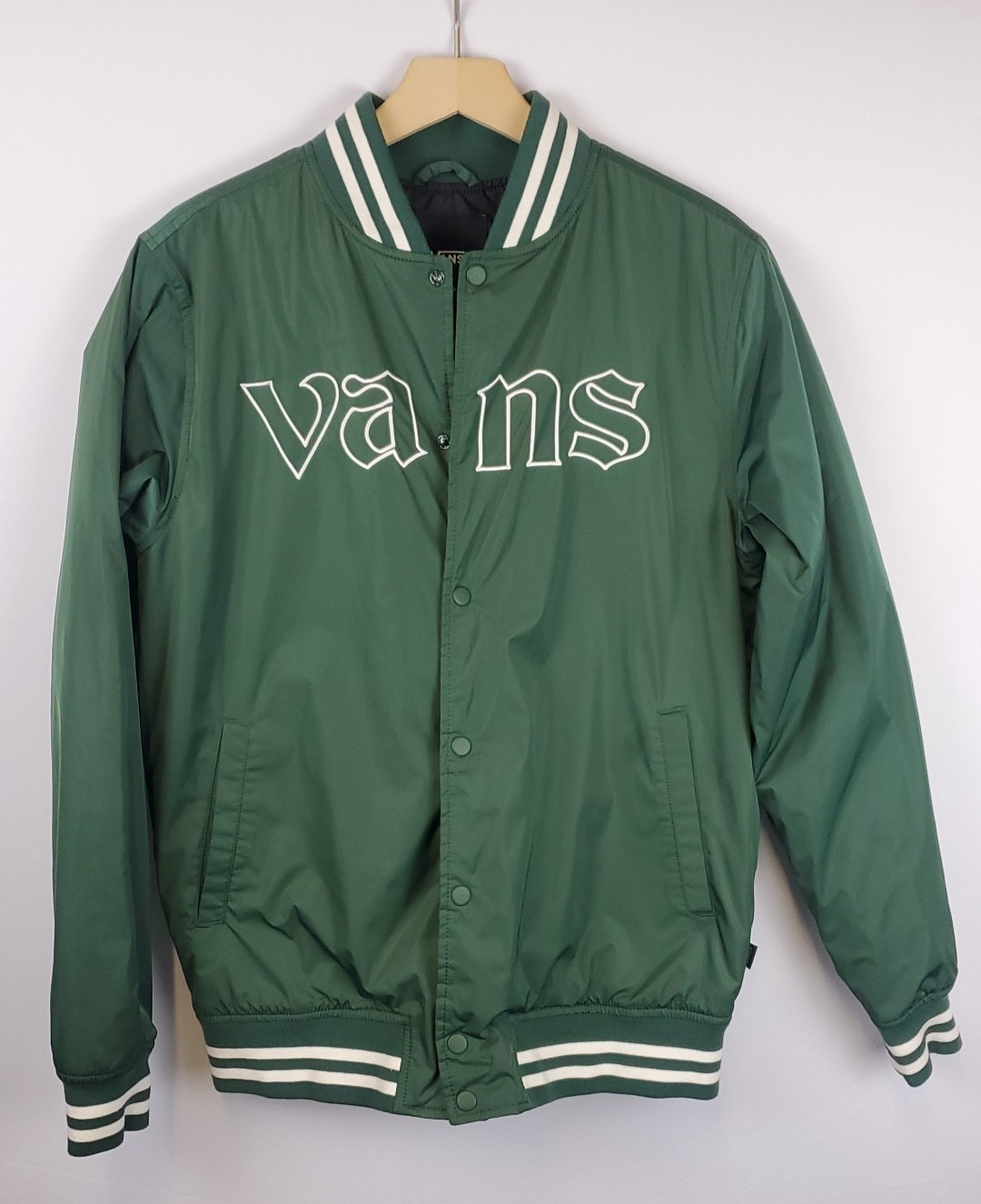 Vans Bomber Jacket Green Embroidered Mens Small Skull Skater