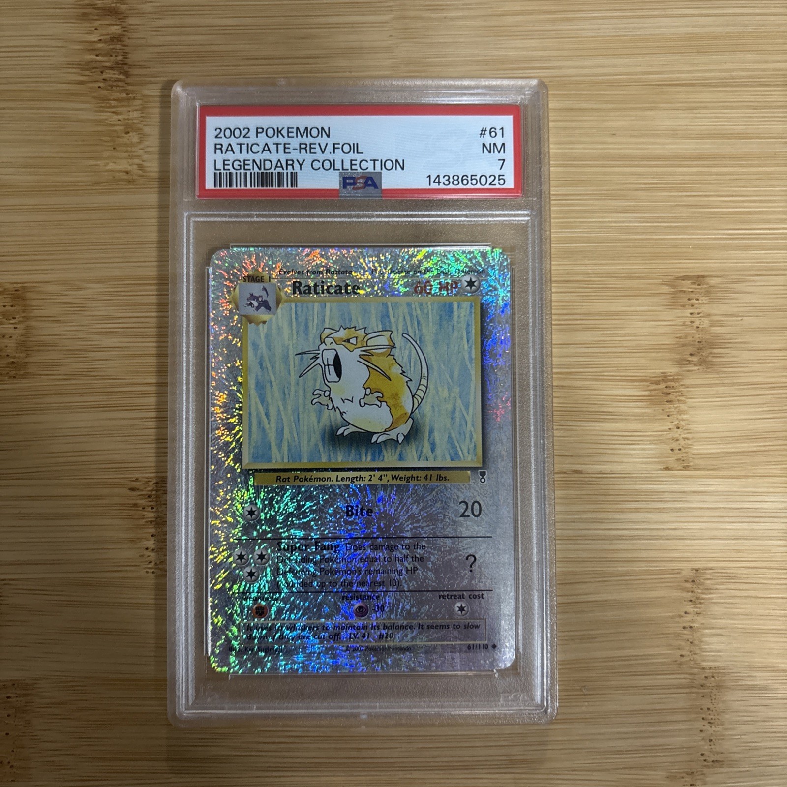 PSA 7 2002 POKEMON LEGENDARY COLLECTION RATICATE 61/110 REVERSE HOLO