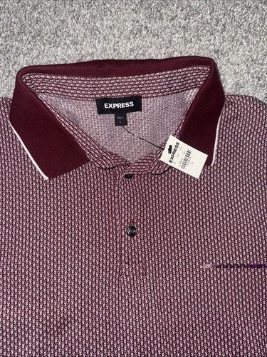 Express Men’s Large Burgundy Pattern Polo Shirt Short Sleeve NEW w/Tags - Picture 4 of 9