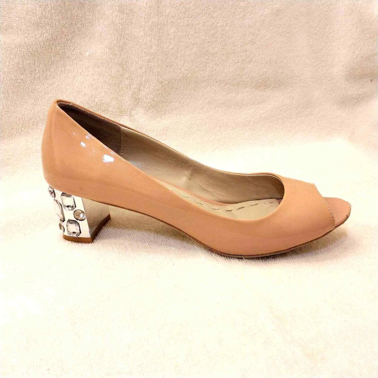 MIU MIU Décolleté Miu TACCHI GIOIELLI punta aperta pelle verniciata marrone rosa beige matrimonio taglia 40
