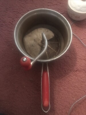 Antique Metal Sifter w Red Wooden Handle/Sifting Knob, Foley Mill, Vintage