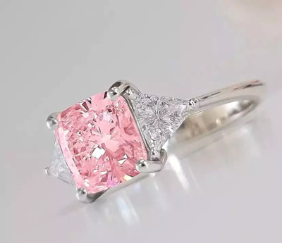 4Ct Asscher Cut Pink Lab Created Diamond Engagement Ring 14k White Gold Plated