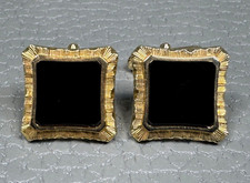 Vintage Rustic Border Onyx Yellow Gold Plated Cuff Links