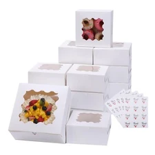 20pcs 8X8X5 Inches White Bakery Boxes with Window Cookie Boxes Mini Cake Boxe...