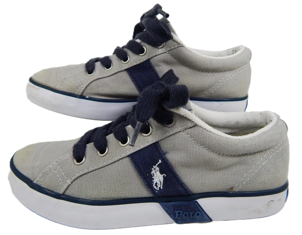 Polo Ralph Lauren GILES Tenis de Lona NIÑOS Talla 3 Gris Azul Zapatos Escolares con Cordones Foto 3 de 4