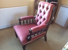 Victorian Armchair With Mahogany Frame, Buttoned Back