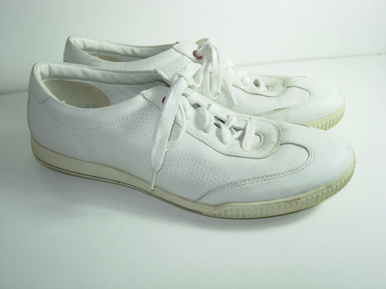 SNEAKERS OXFORD DONNA BIANCO SPORCO PELLE ECCO SCARPE SPORTIVE TACCO MISURA 40 9 M