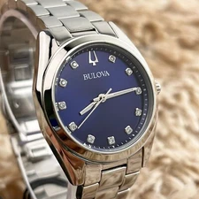 Bulova Surveyor Diamond Blue Dial Stainless Steel Strap Women's Watch 96P229