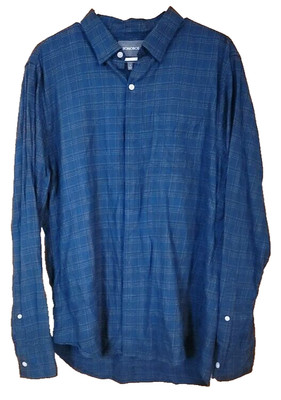 Bonobos brushed twill BUTTON UP L/S shirt in blue plaid- MENS SIZE LARGE----3942