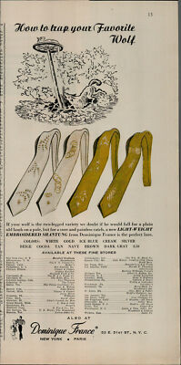 1956 Dominique France Men's Ties Wolf Falling In Trap Vintage Print Ad 3123