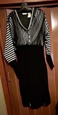 Medici Sweater Dress Gill Harvey Vintage Womens Black Cream Stripe Pleats