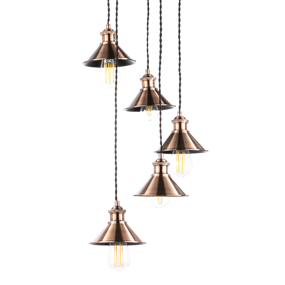Litecraft Ceiling Pendant Industrial Cluster 5 Light - Antique Copper Clearance