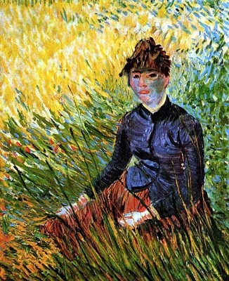 ''Woman Sitting in the Grass''Canvas Wall Art Picture Print