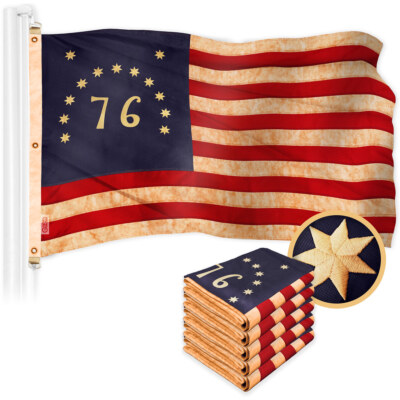 NEW G128 Bennington 76 Tea-Stained Flag 5-Pack 5x8 Ft, Emb 420D Polyester