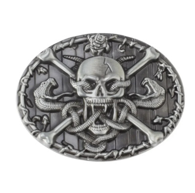 Gürtelschnalle Buckle Totenkopf Schlange für Gürtel bis 4cm Breite Metall silber