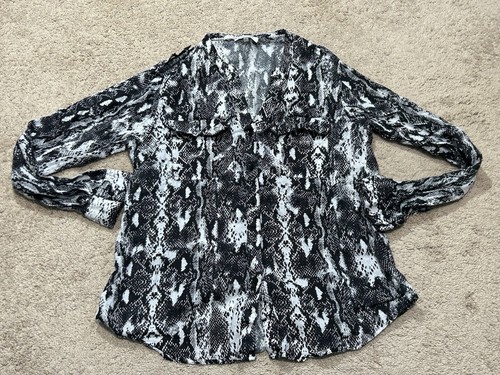 Calvin Klein Womens Shirt Size XL Multicolor Animal Print Pockets Button Down