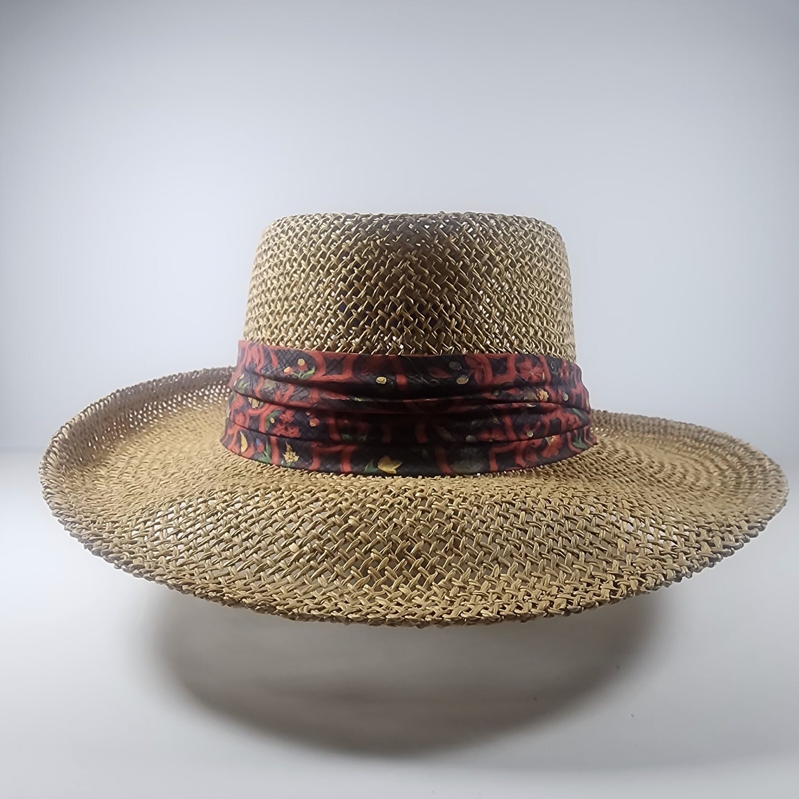 Fedora Hat  Red/black Band Country Gentleman Brand Straw Honey Lg Sz-image