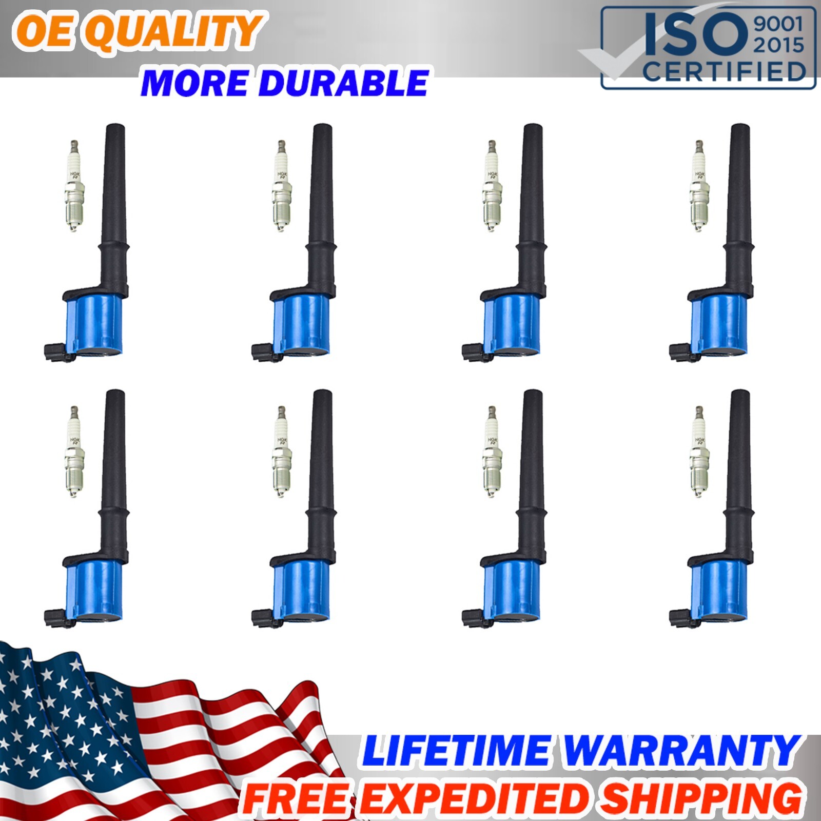 For Ford GT Mustang 5.4L V8 03-14 8pcs Racing Ignition Coil + NGK Spark Plug