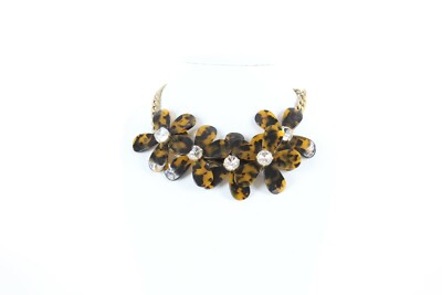 J CREW NEW 18in-22in Tortoise Rhinestone Center Daisy Gold Chain Necklace 
