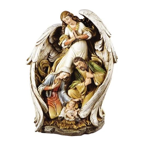 Guardian Angel Gabriel Over Adoring Mary and Joseph Baby Jesus Figurine 15 In - Picture 1 of 4