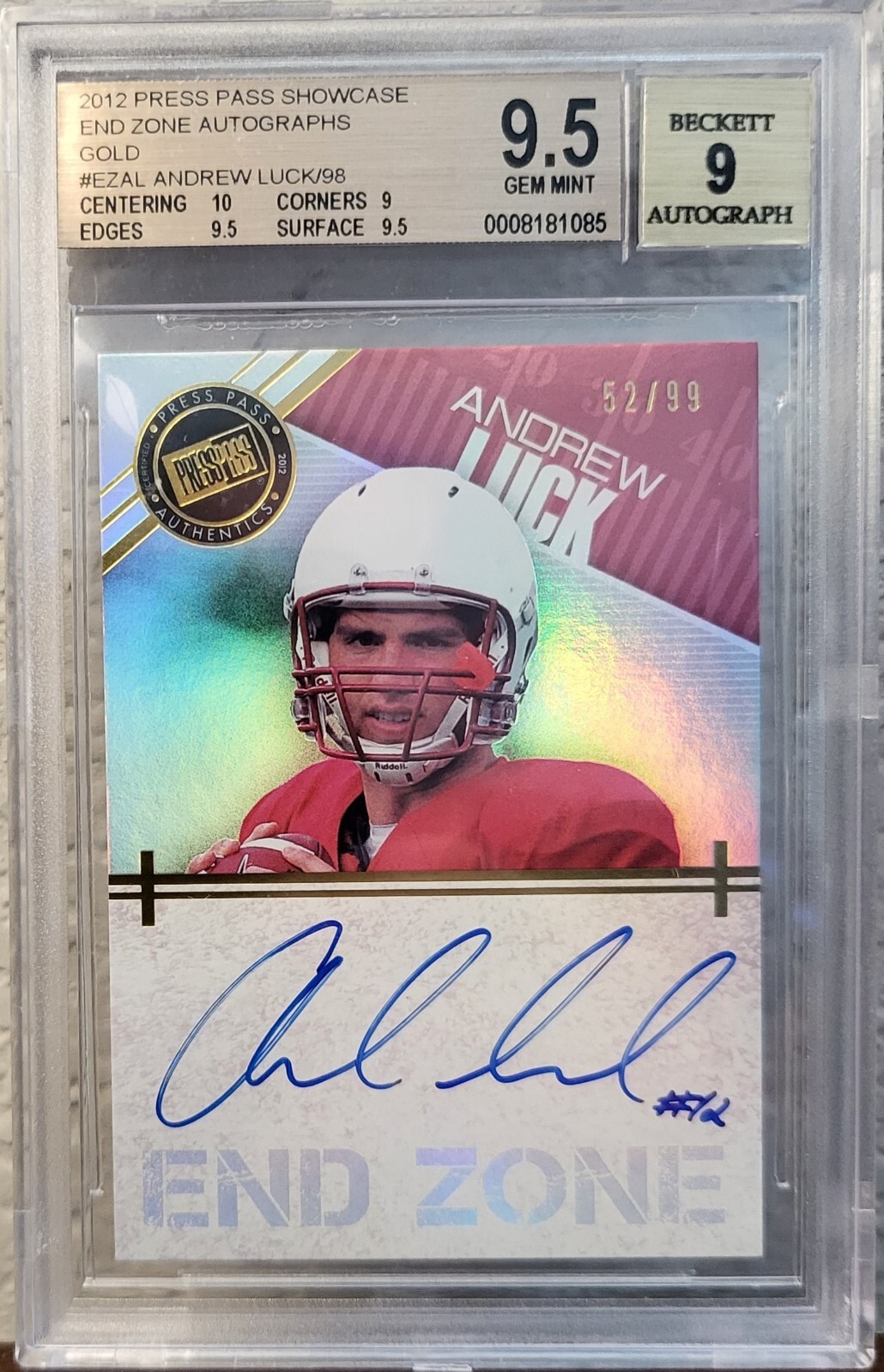 Andrew Luck Press Pass Showcase End Zone Autograph #AL Gold
