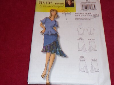   BUTTERICK #B5105-LADIES PULL ON SKIRT & FLUTTER SLEEVE TOP PATTERN XS-XLG FF