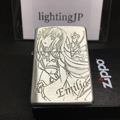 Zippo Re: Zero Emilia Cat Silver 3 Sided Etching Lighter Japan New Rare