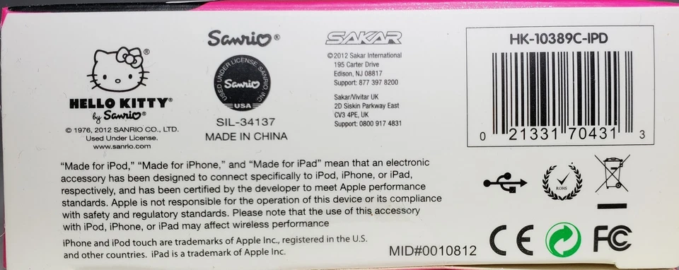 Cargador de coche USB Hello Kitty iPhone iPod iPad Sakar Apple 30 pines [Lote de 2] Nuevo Foto 4 de 4