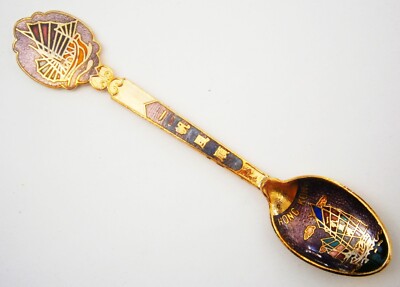 SV495) Goldfarben Cloisonné Emaille Honk Kong Trödel Boot Souvenir Löffel