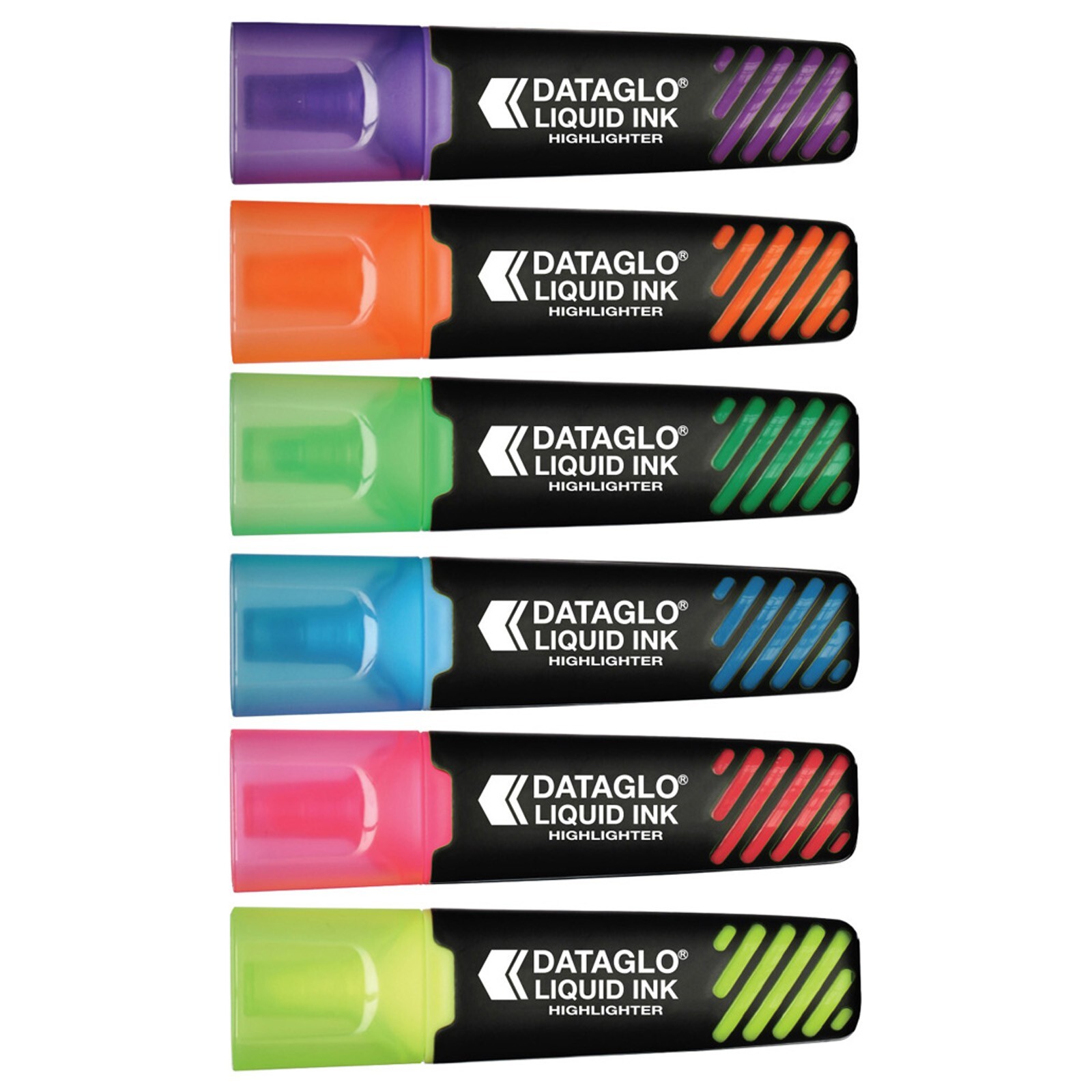6 Assorted Dataglo Liquid Ink Highlighter Pens Chisel Tip Office Neon