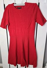 Banana Republic Womens Fit and Flare Knit Dress Med Red Cocktail Party Holiday